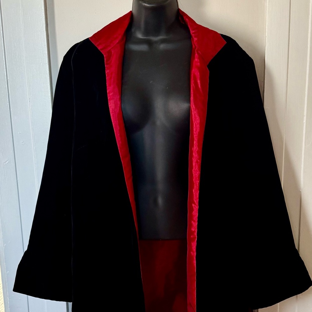 Black Velvet Coat with Red Silk Lining by Joyce Chuang New York